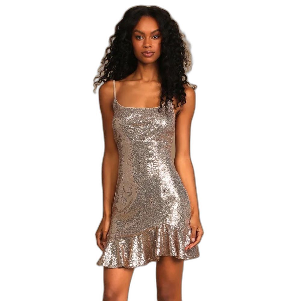 Lulus Glam Ma'am women’s Size Medium Gold Sequin Bodycon Mini Dress